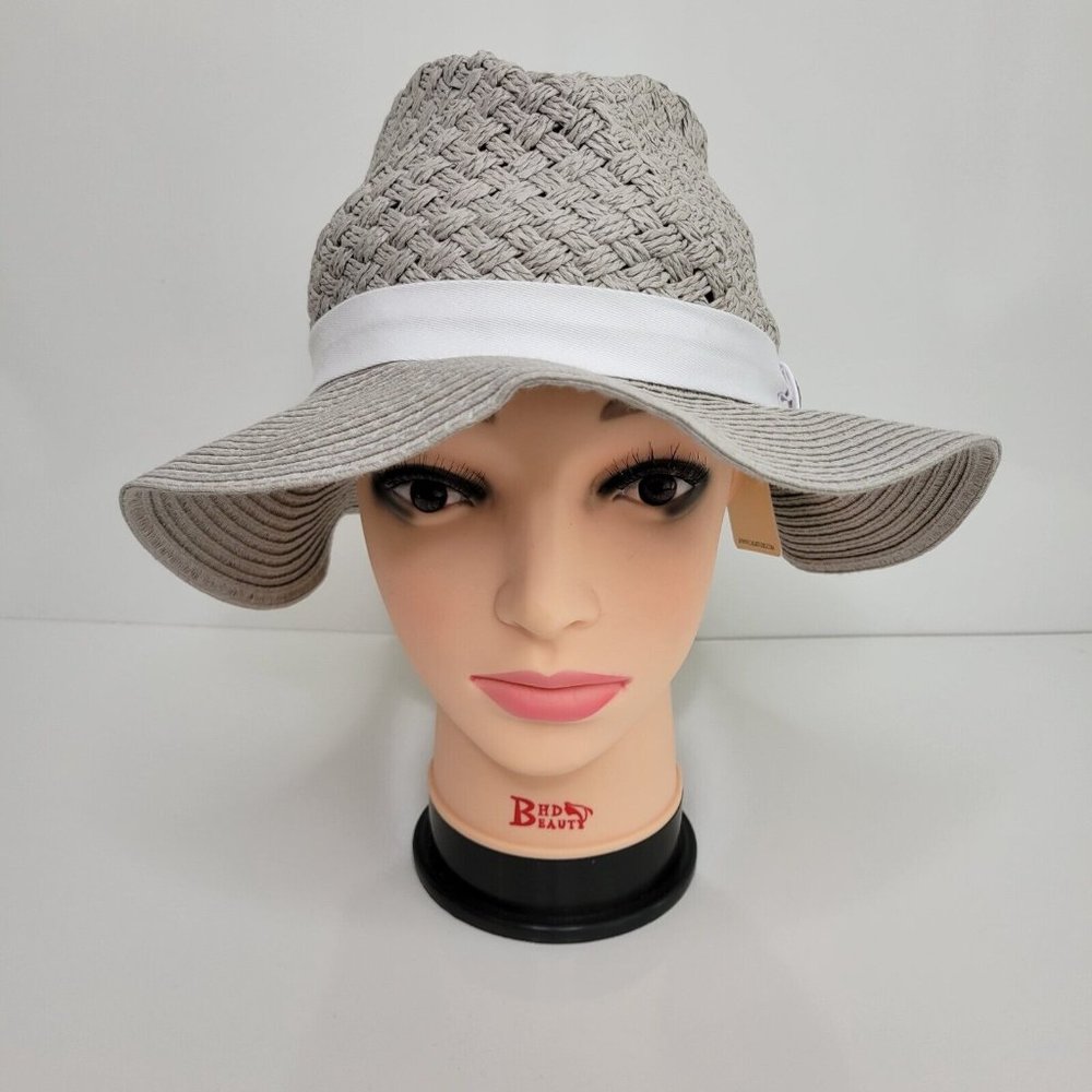 Calia Sun Hat Carrie Underwood Wide Brim Fedora Hat Quiet Shade Straw Gray NEW